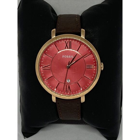 Fossil Jacqueline ES4101 Women Brown Leather Analog Pink Dial Quartz Watch WO231 - Picture 1 of 12